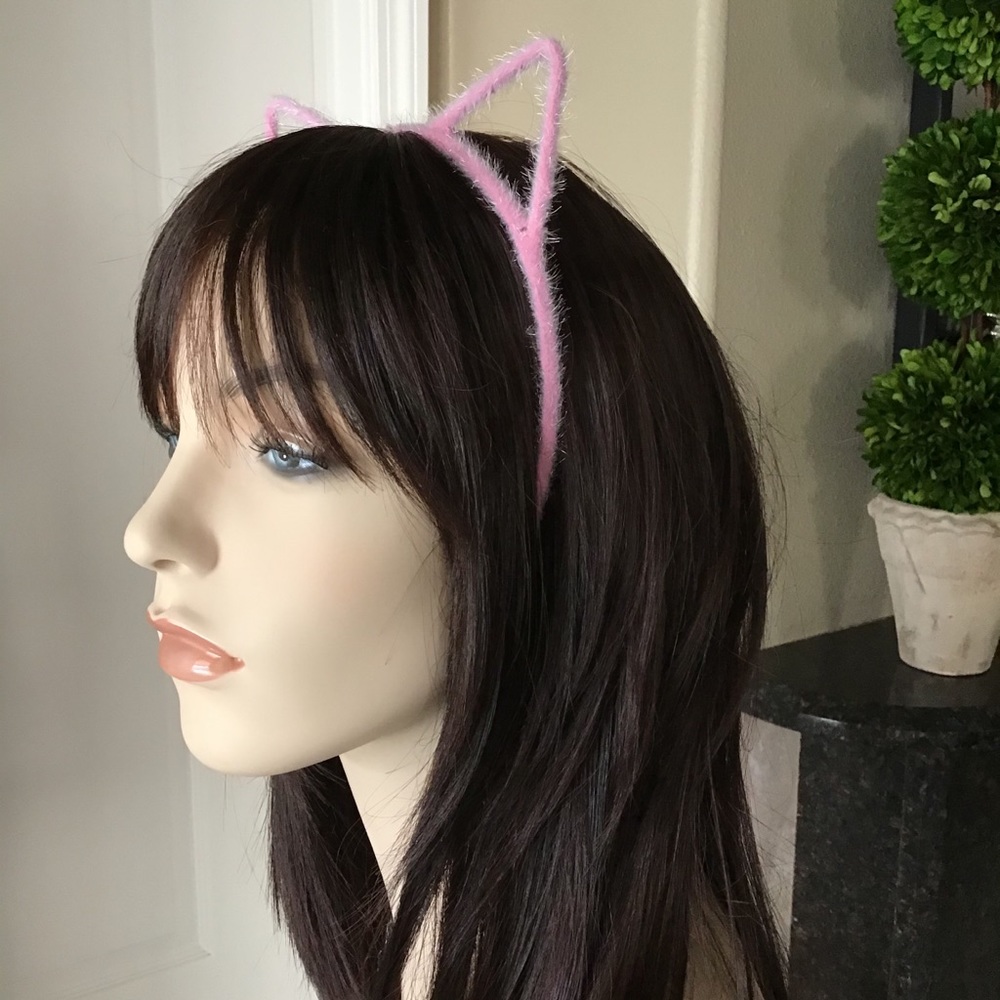 NEW Pink Fuzzy Cat Ears Head Band Hair Cosplay Costume Kitten OSFM Halloween - Picture 4 of 13